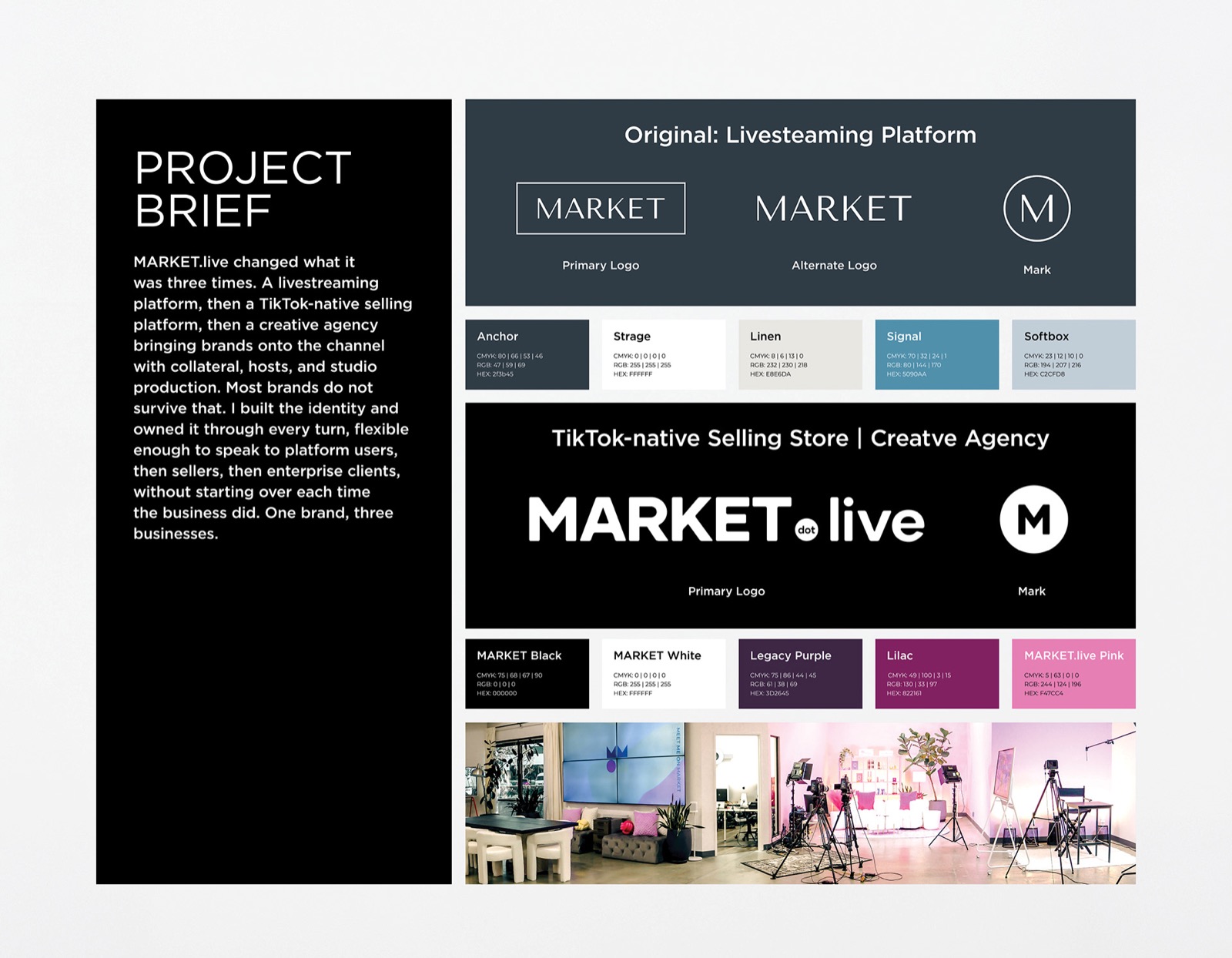 MARKET.live brand identity — logo evolution and color system
